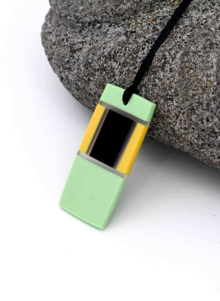 Glass Art Pendant Complex Green Black Yellow David Traub The