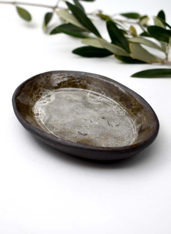 Black Bubble Ring Dish (Oval) - LJH Pottery