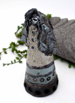 Raku Lady in Blue – LJH Pottery