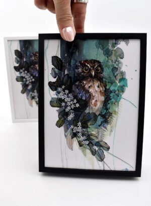 Morepork (Mini Framed Print) - Rachel Walker
