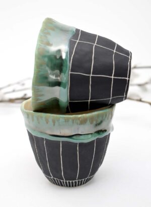 Black Green Lip Tumbler - Mazza Made Ceramics