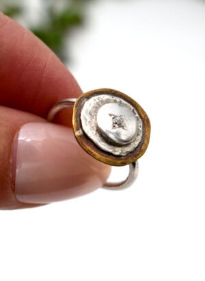 Silver & Brass with Zircon Stone Ring - AGATHE Jewellery