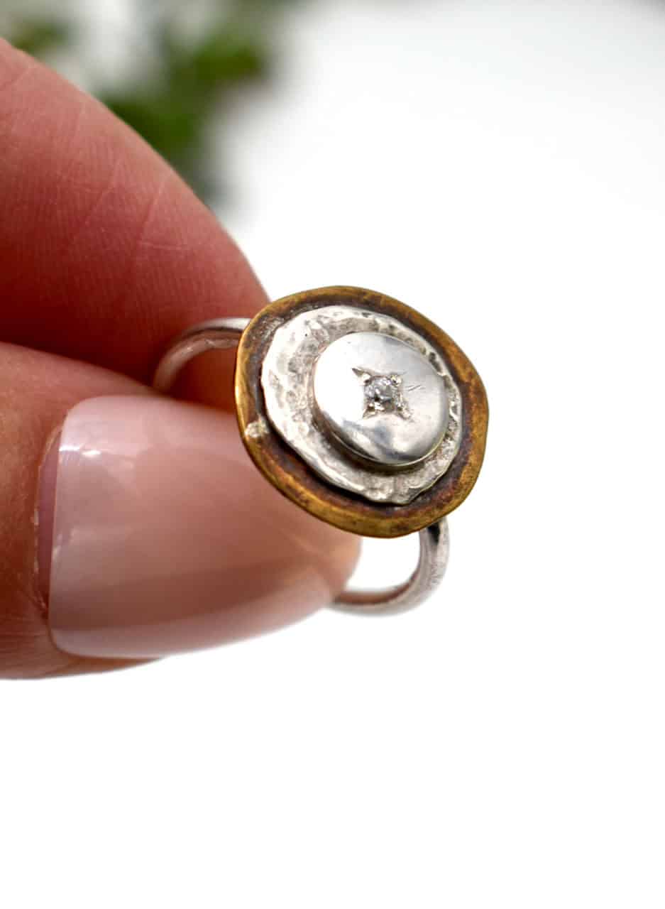 Silver & Brass with Zircon Stone Ring - AGATHE Jewellery