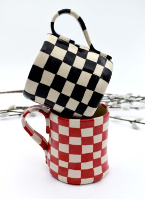 Brown Checkerboard Mug - Funky George Ceramics