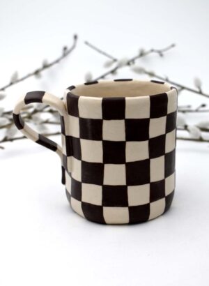 Brown Checkerboard Mug - Funky George Ceramics