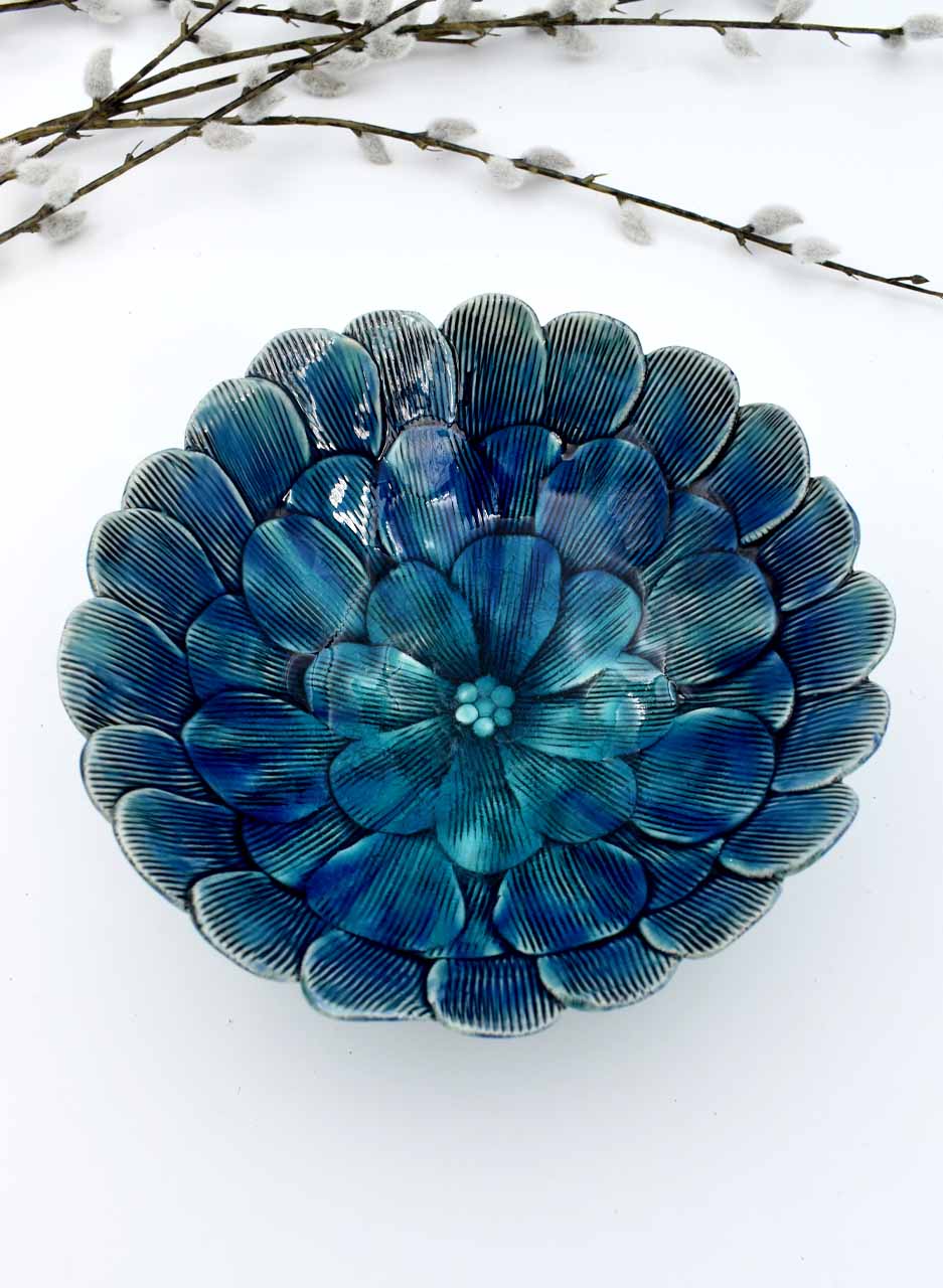 Bowl (Blue Stripe Petals) - Muddy Fingers - Image 2