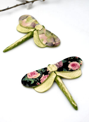Dragonfly Black with Pink Rose - Kirsty Gardiner