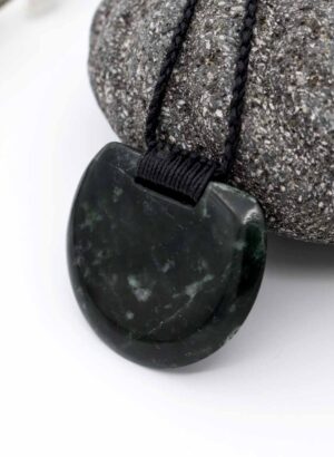 Large Notched Pounamu Disc - Amber Dawn