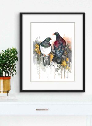 Kereru, Pair at Dawn (Limited Edition Print) - Rachel Walker