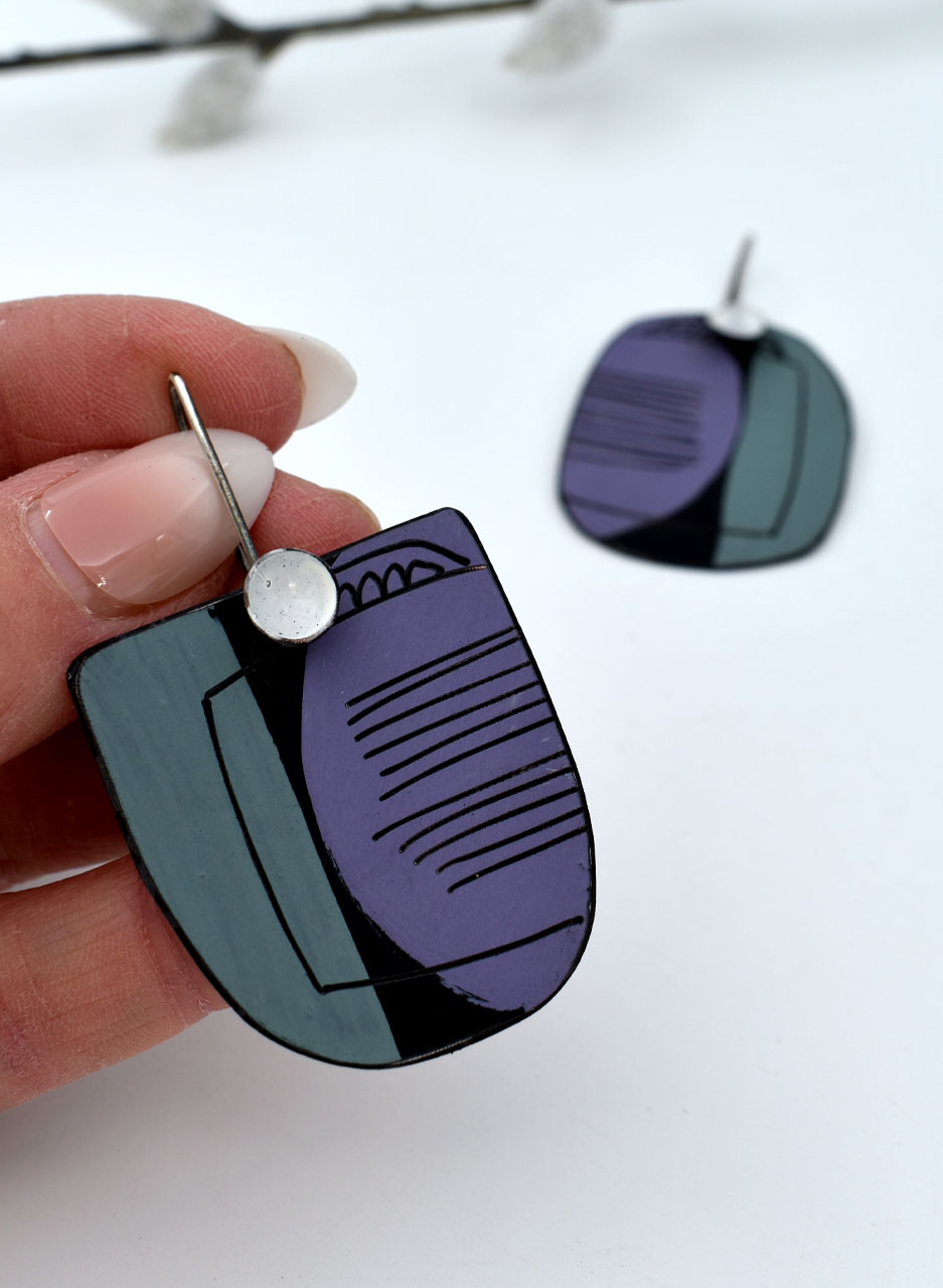 Purple and Black Apron Earrings - Jane Frances Reilly - Image 3