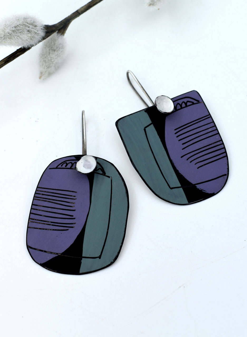 Purple and Black Apron Earrings - Jane Frances Reilly - Image 4
