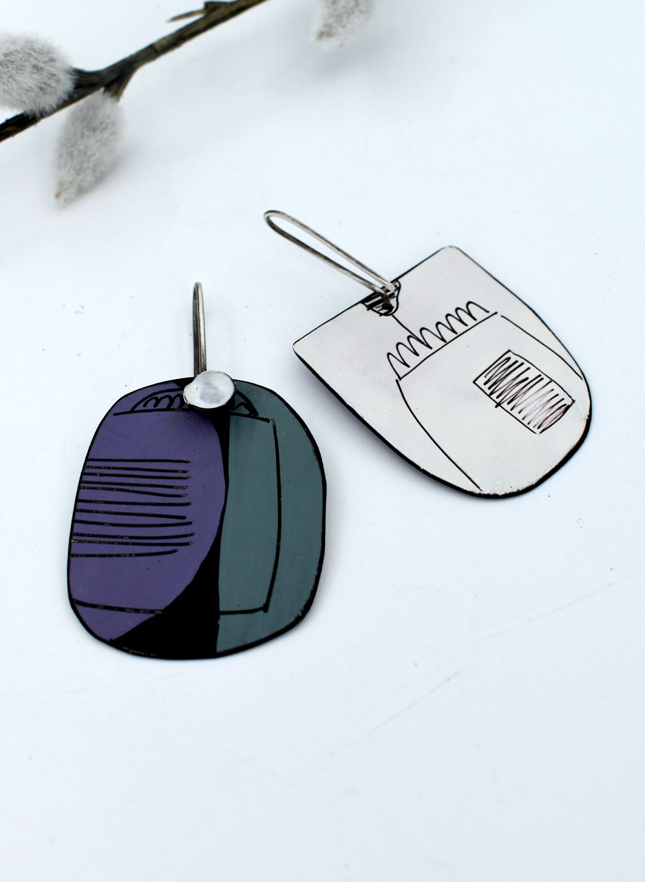 Purple and Black Apron Earrings - Jane Frances Reilly - Image 2