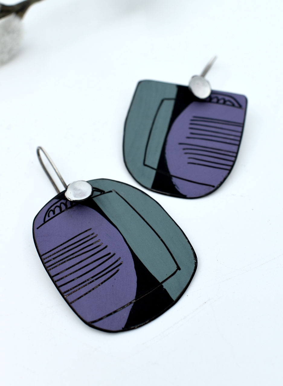 Purple and Black Apron Earrings - Jane Frances Reilly