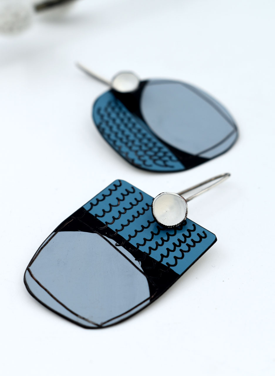 Blue and Black Apron Earrings - Jane Frances Reilly