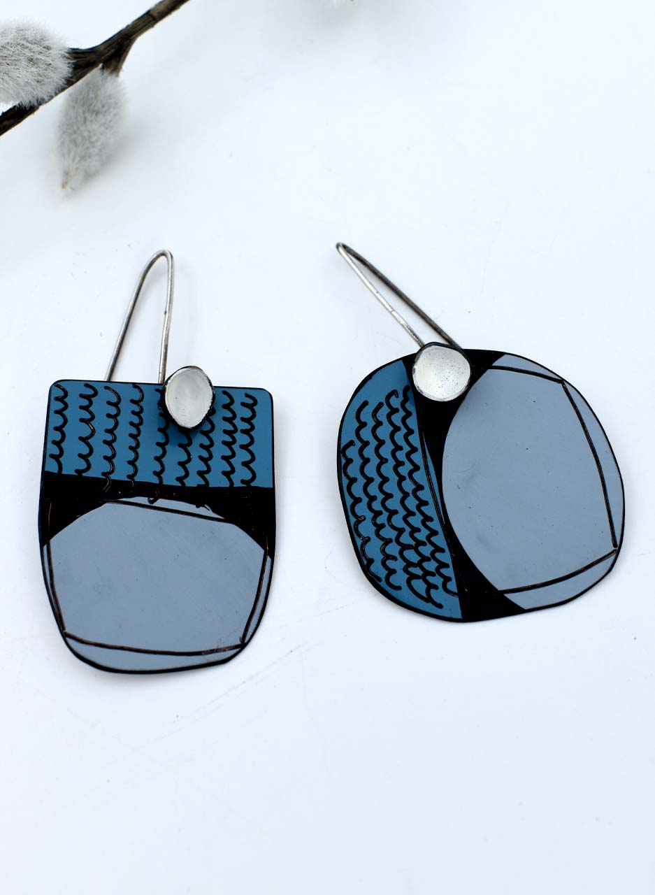 Blue and Black Apron Earrings - Jane Frances Reilly - Image 3