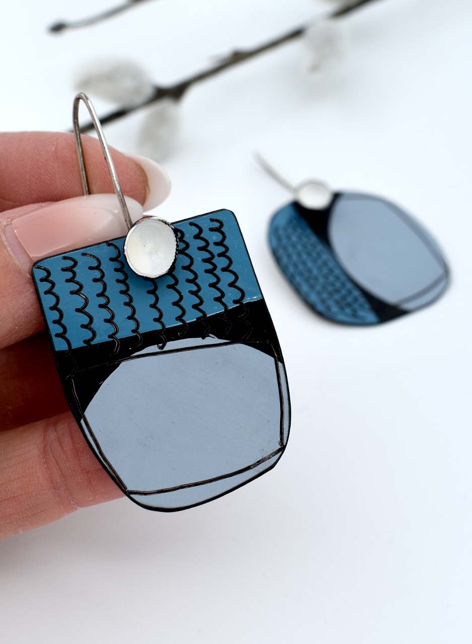 Blue and Black Apron Earrings - Jane Frances Reilly - Image 4