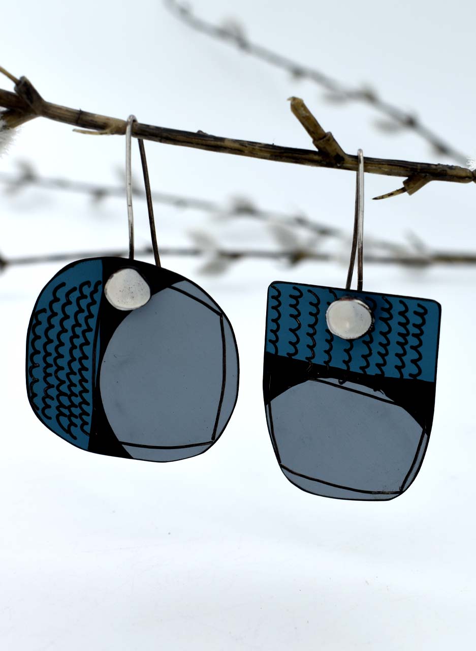 Blue and Black Apron Earrings - Jane Frances Reilly - Image 6