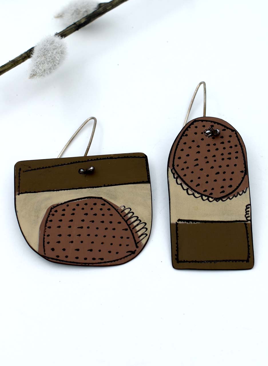 Chocolate and Brown Apron Earrings - Jane Frances Reilly - Image 3