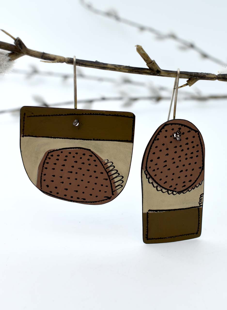 Chocolate and Brown Apron Earrings - Jane Frances Reilly - Image 5