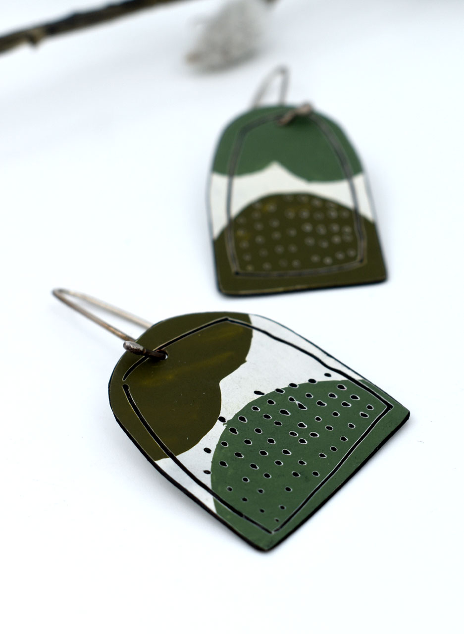 Khaki and Green Apron Earrings - Jane Frances Reilly - Image 3