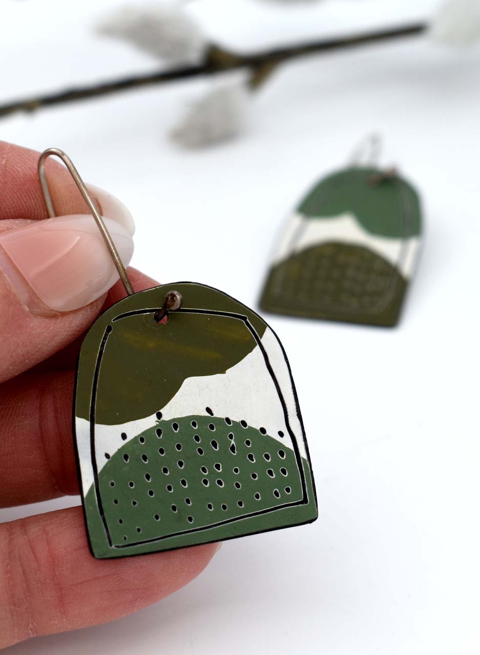 Khaki and Green Apron Earrings - Jane Frances Reilly - Image 4
