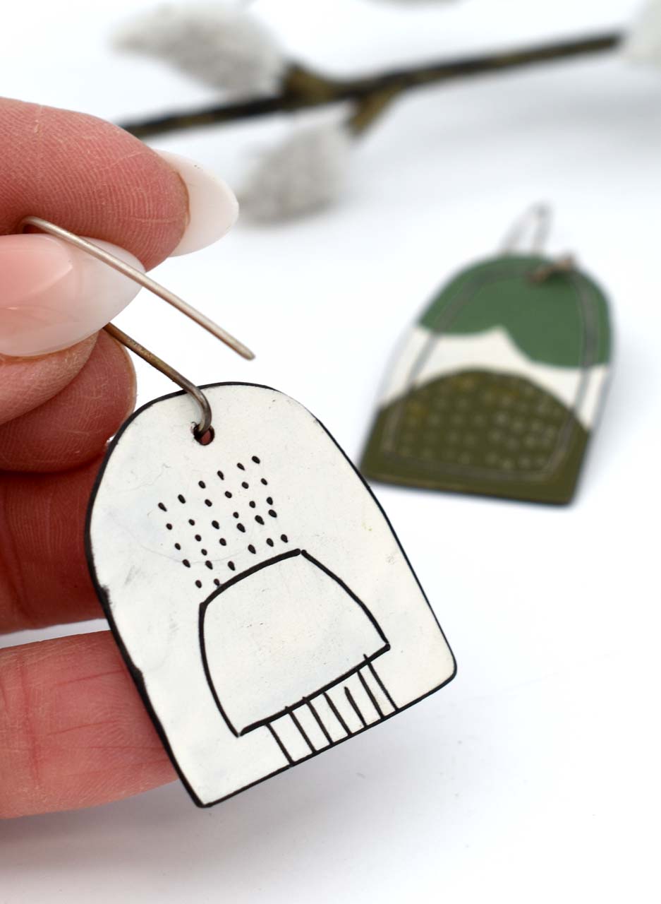 Khaki and Green Apron Earrings - Jane Frances Reilly - Image 2