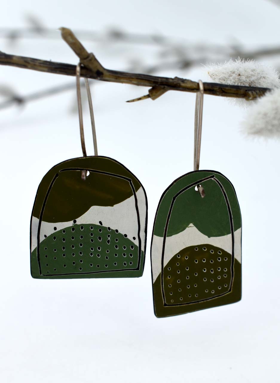 Khaki and Green Apron Earrings - Jane Frances Reilly - Image 6