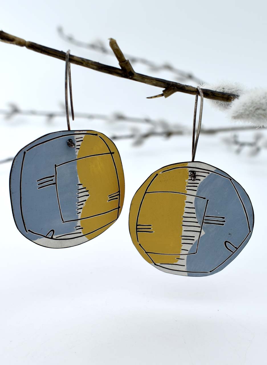 Yellow and Blue Apron Earrings - Jane Frances Reilly - Image 4
