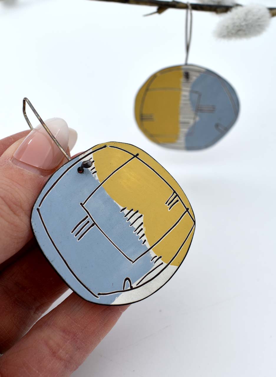 Yellow and Blue Apron Earrings - Jane Frances Reilly - Image 2