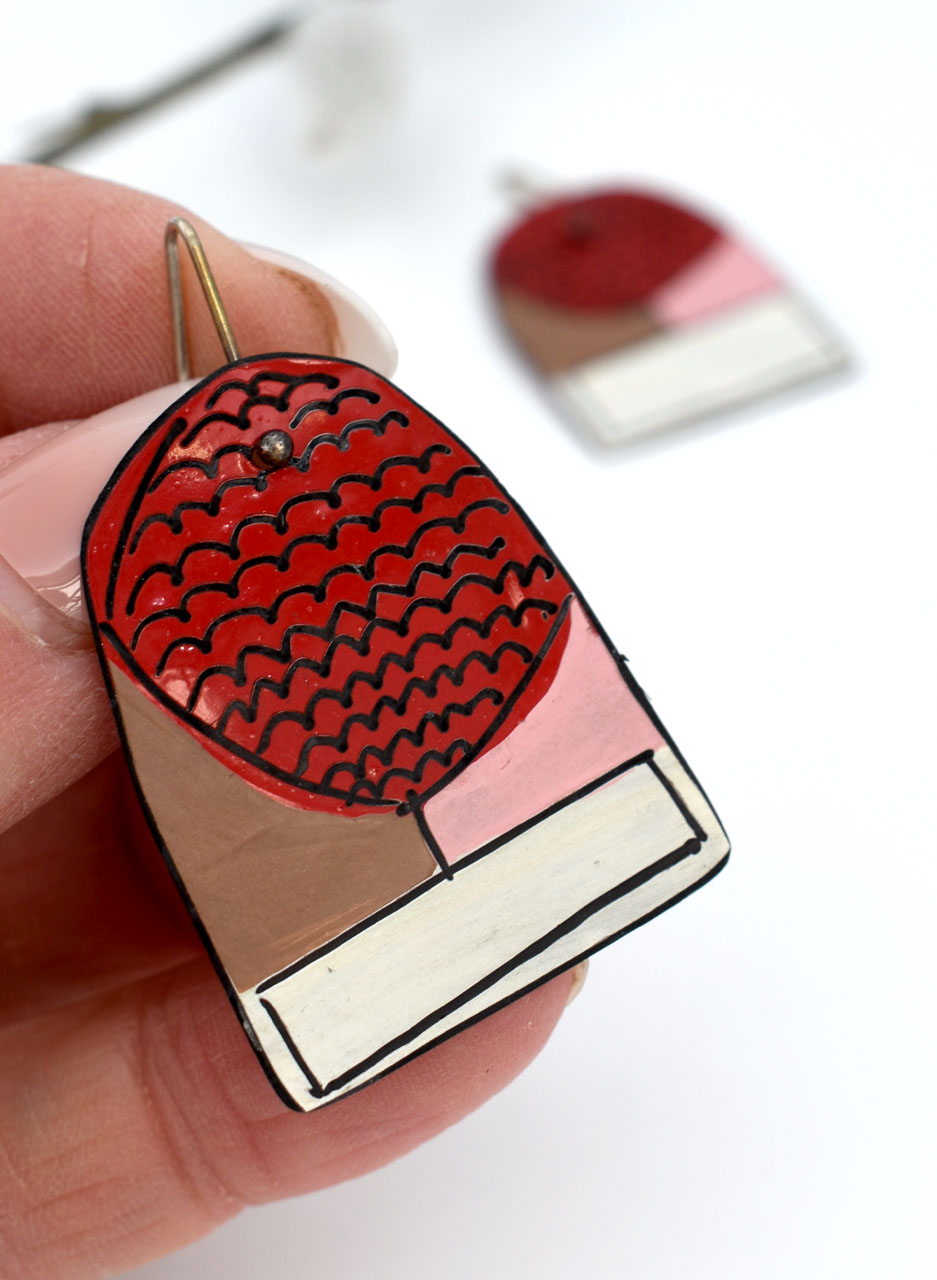Red and Pink Apron Earrings - Jane Frances Reilly - Image 2
