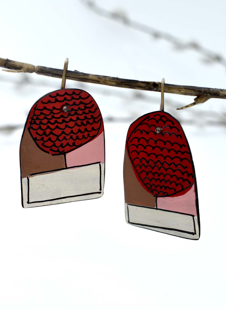 Red and Pink Apron Earrings - Jane Frances Reilly - Image 3
