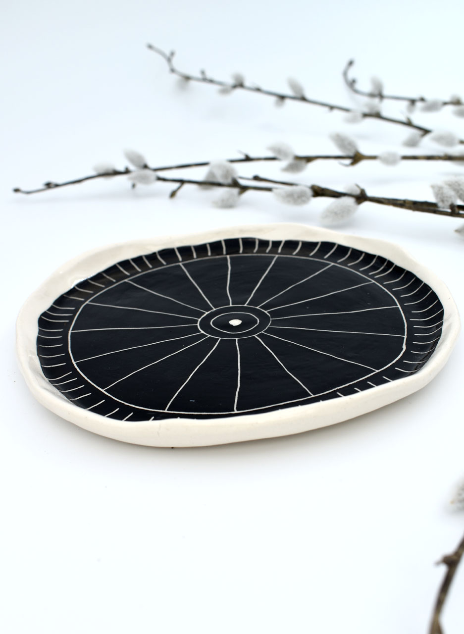 Black & White Plate (Large) - Mazza Made Ceramics - Image 2