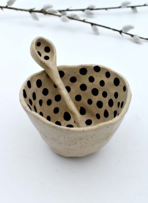 Natural Dottie Salt Bowl & Spoon - Mazza Made Ceramics