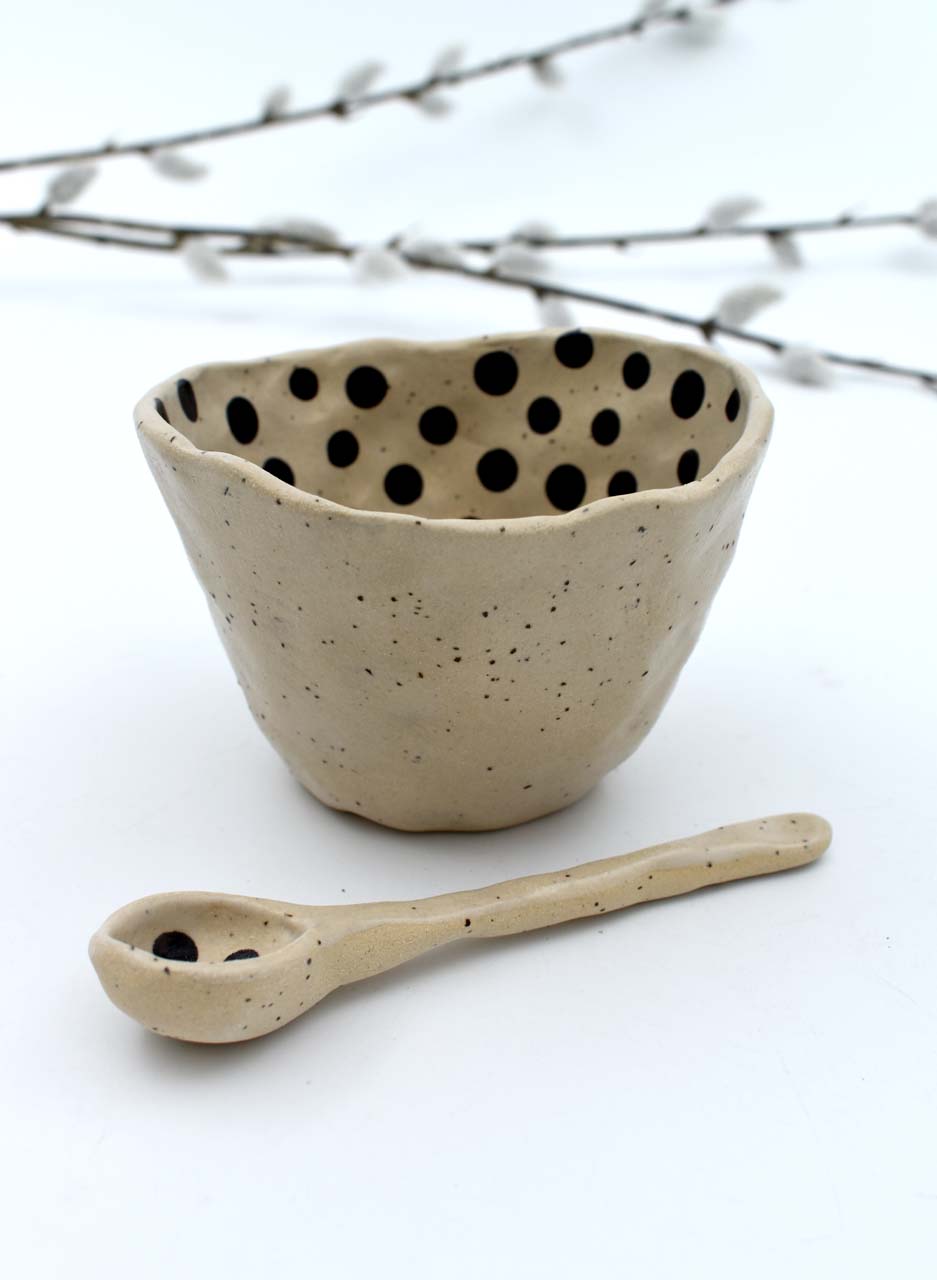 Natural Dottie Salt Bowl & Spoon - Mazza Made Ceramics - Image 2